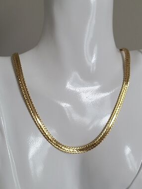 Vintage 18K Gold Plated Luxury Flat Herringbone Elegant 18" Chain Necklace